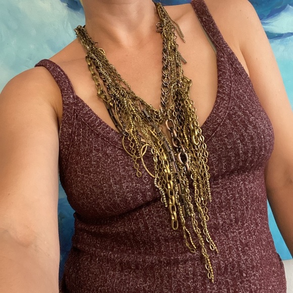 Rare* Rodrigo Otazu Chain Fringe Statement Necklace Glam Goth Grunge Rock - Picture 6 of 9